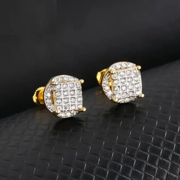 Mens 2ct Diamond Screw On Earrings 18K Gold Studs Round Stud 18 K Jewelry Ons ct